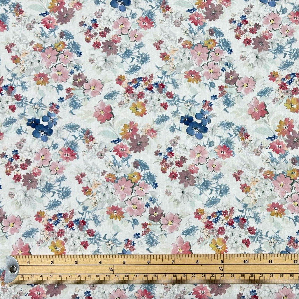 Charming Flowers Rose &amp; Hubble Cotton Poplin Fabric - Pound Fabrics