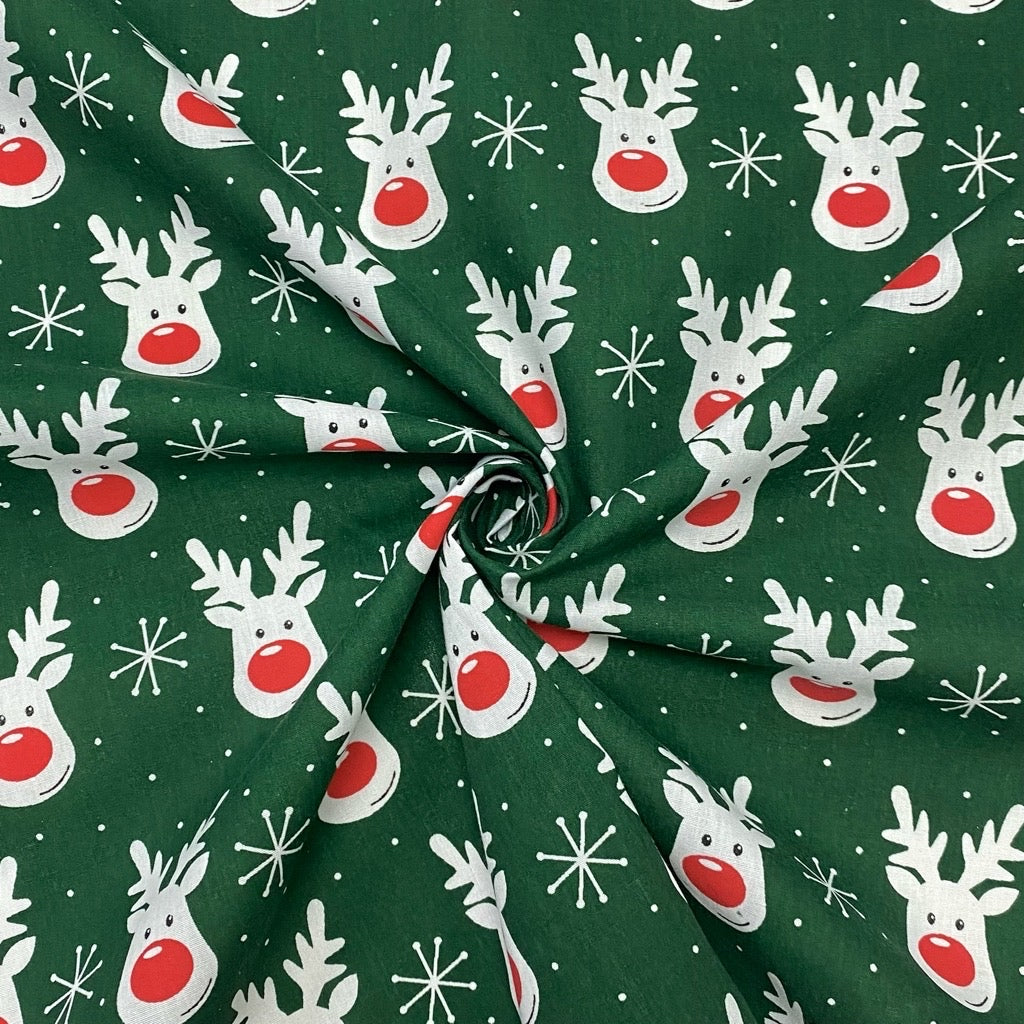 White Reindeer Faces Polycotton Fabric