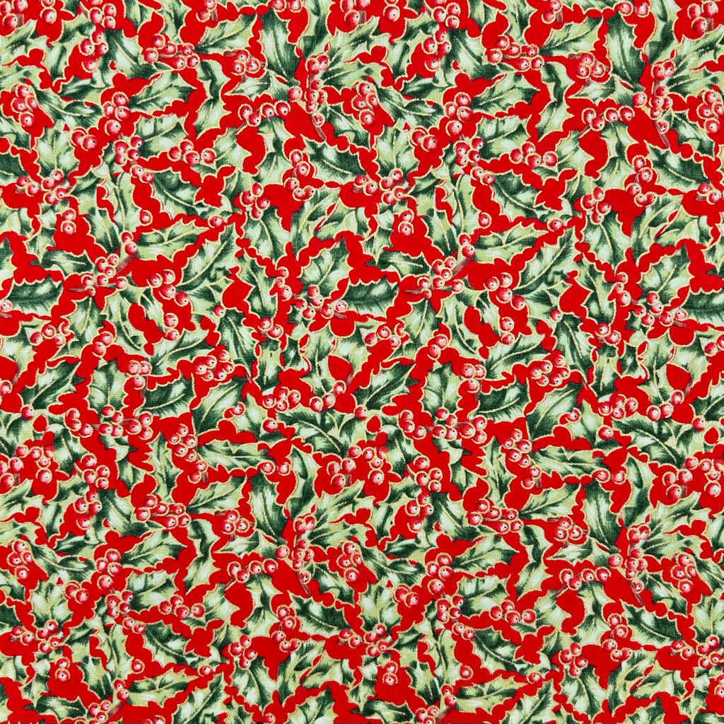 Holly Berry Christmas Cotton Fabric