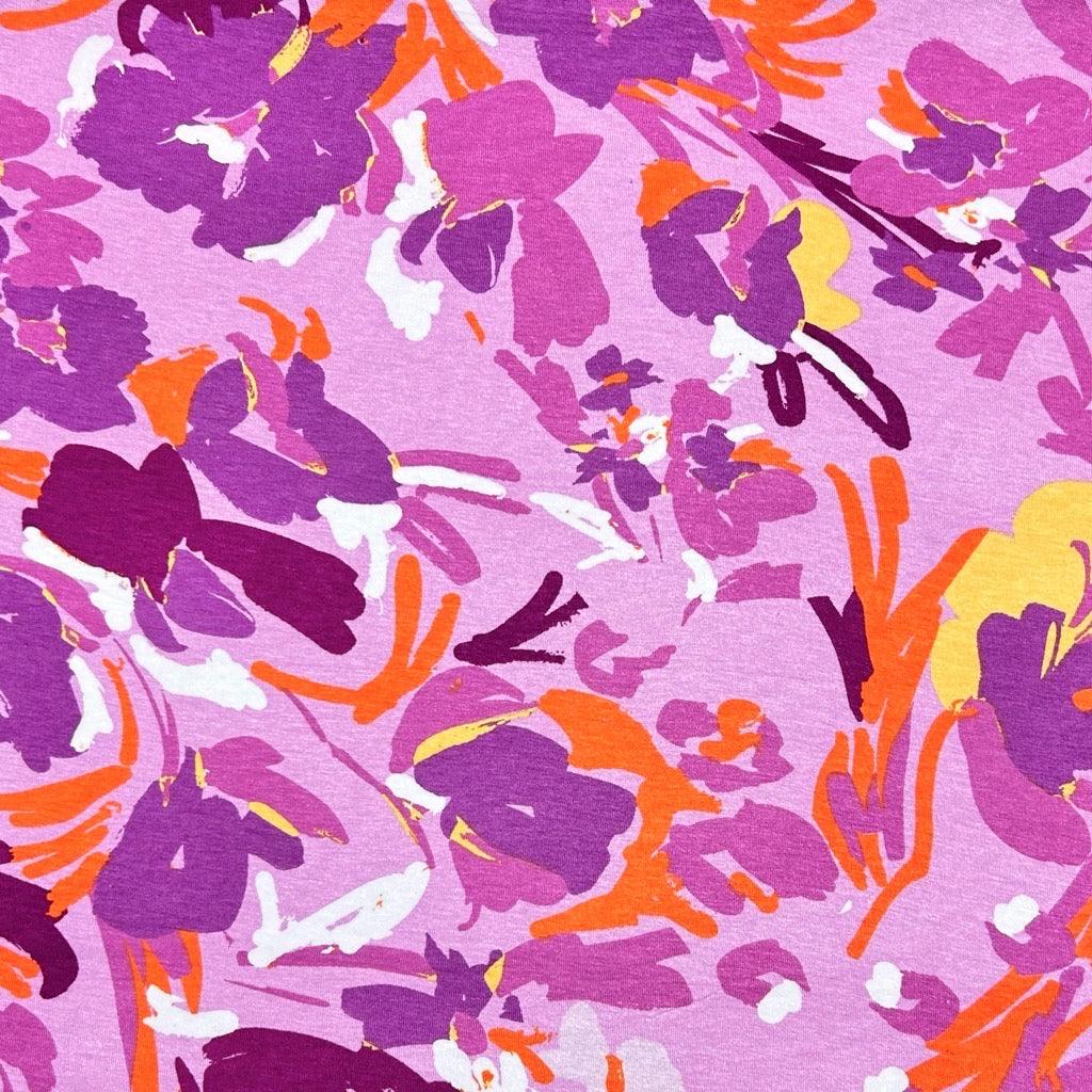 Purple Painted Floral Viscose Jersey Fabric - Pound Fabrics