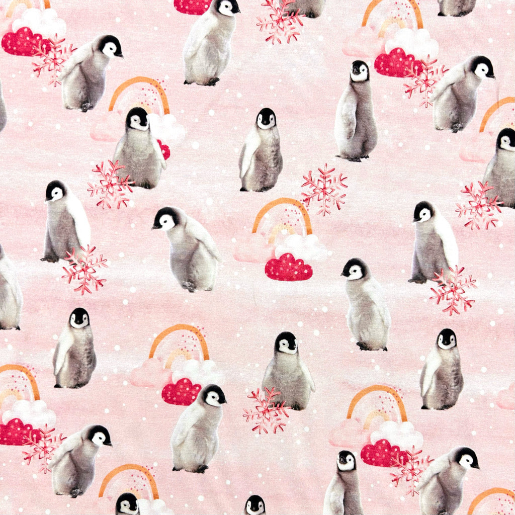Snowy Penguins Cotton Jersey Fabric