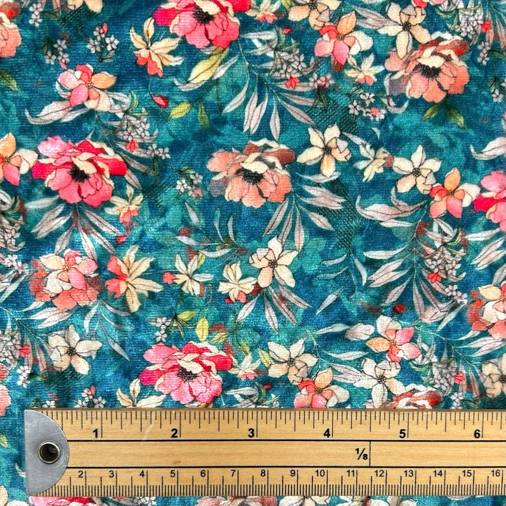 Teal Garden Stretch Velvet Fabric