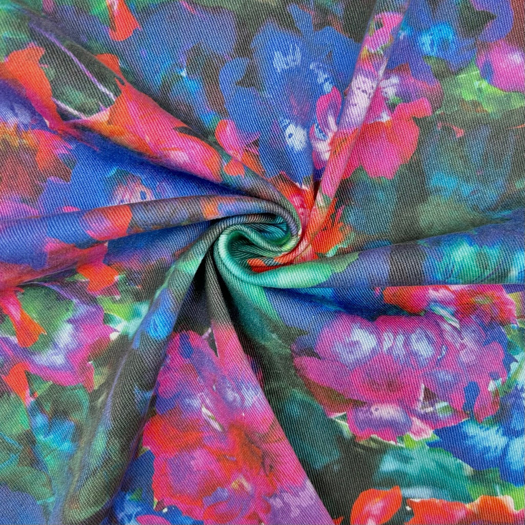 Radiant Petals Stretch Denim Fabric
