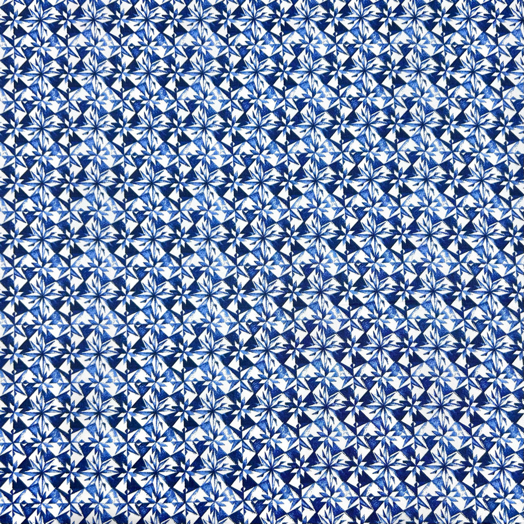 Abstract Blue Tiles Cotton Sateen Fabric