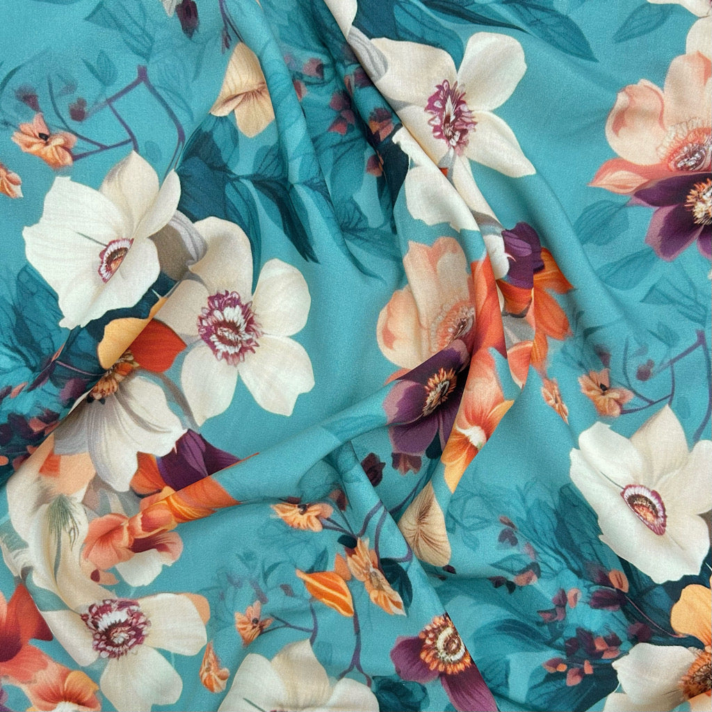 Warm Bloom Viscose Poplin Fabric