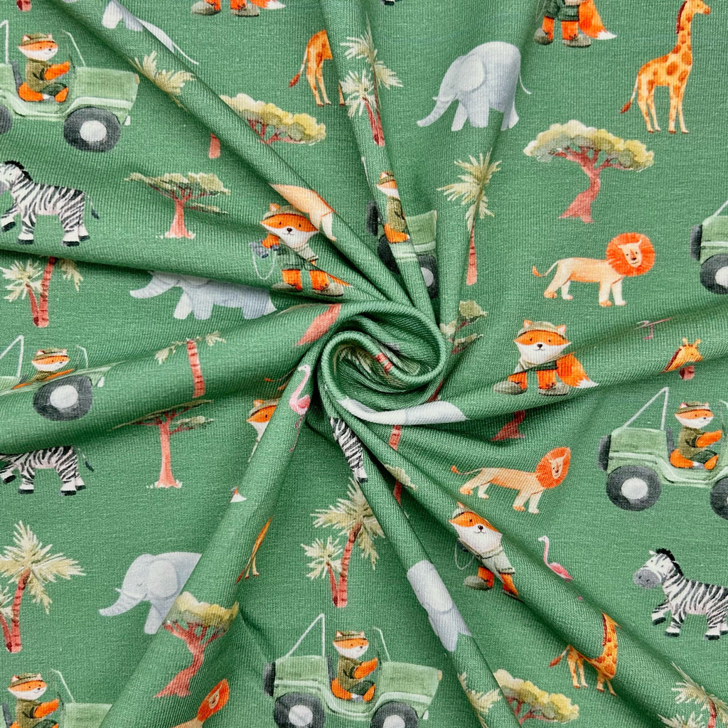 Wildlife Adventure Organic Cotton Jersey Fabric - Little Johnny