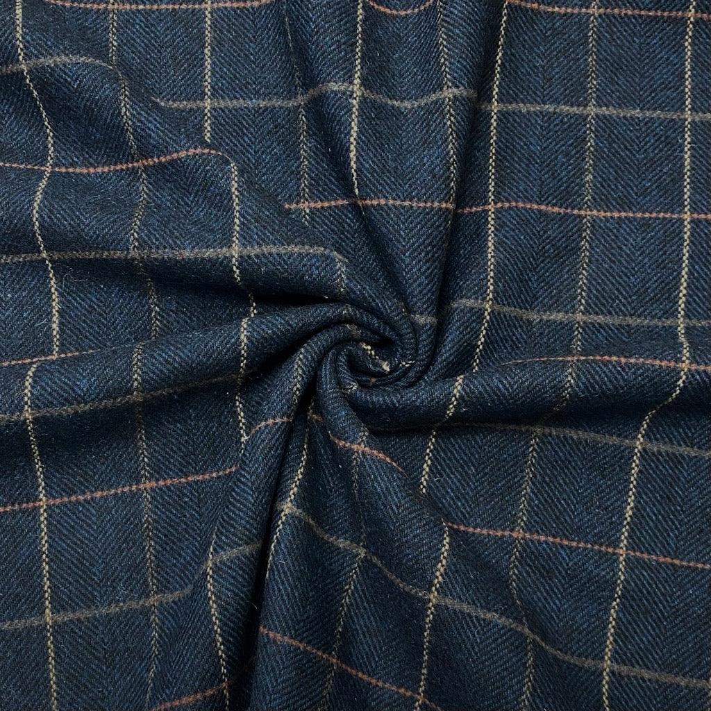 Navy Checkered Wool Blend Fabric - 2 metres for £9.95 #20 - Pound Fabrics