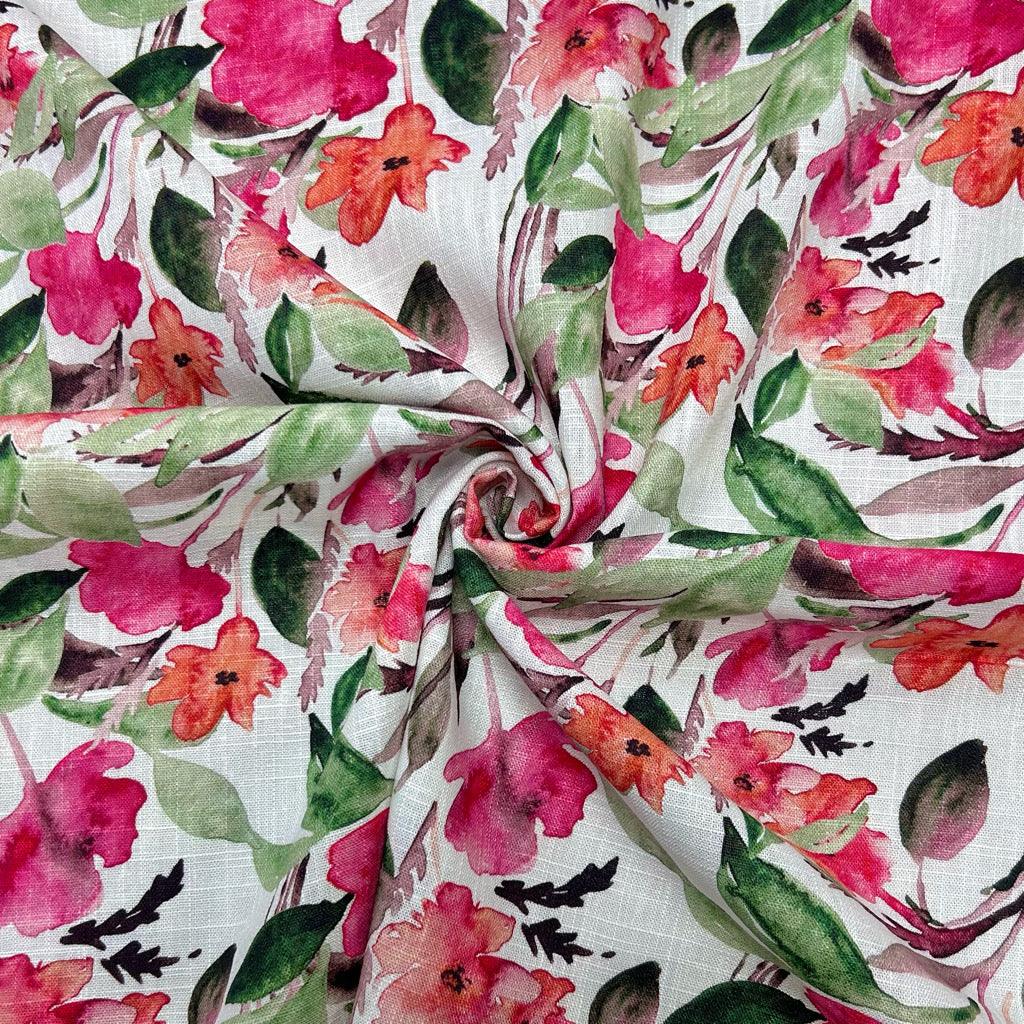 Vibrant Flowers Linen Viscose Fabric - Pound Fabrics