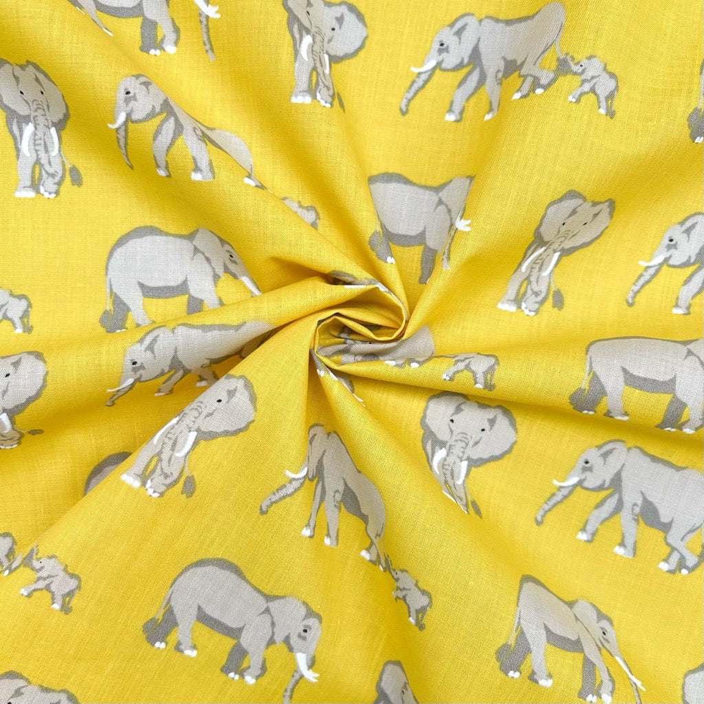 Elephant Family Polycotton Fabric