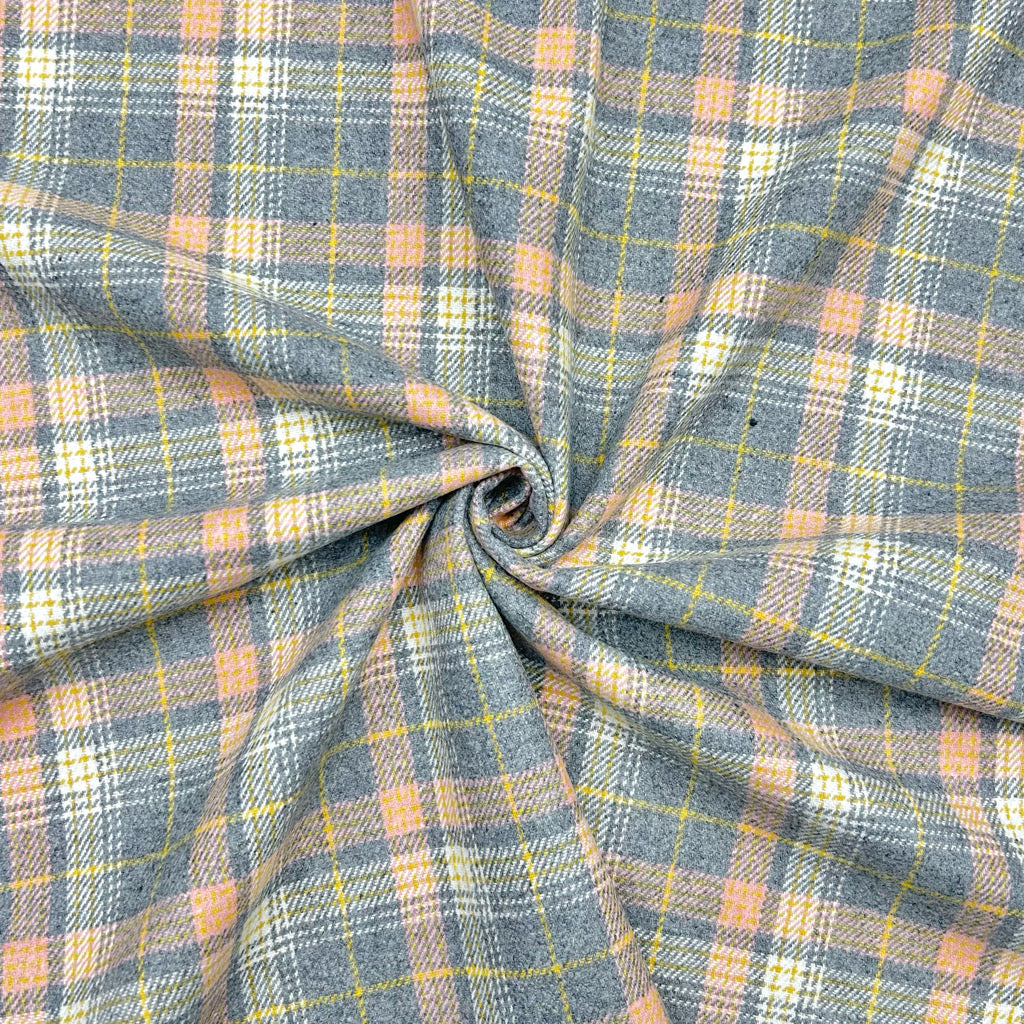 Pink and Grey Checkered Wool Blend Fabric - Pound Fabrics