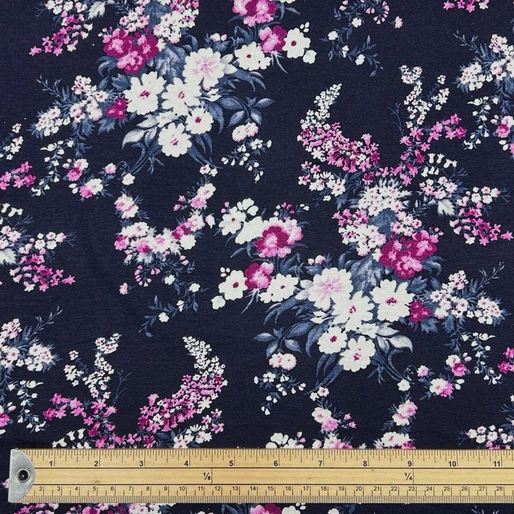 Purple Floral on Midnight Knit Fabric - Pound Fabrics