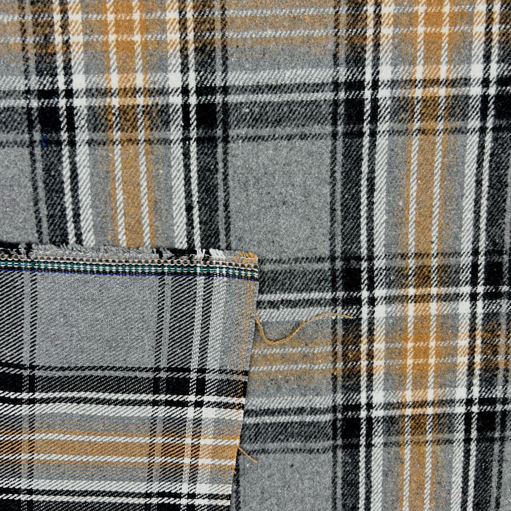 Grey and Black Checkered Brushed Cotton Blend Fabric