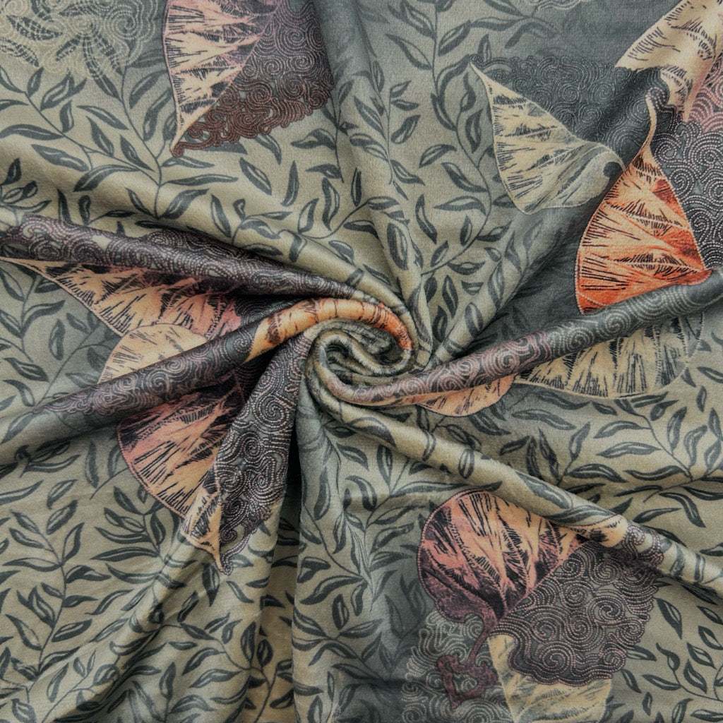 Falling Leaves Stretch Velvet Fabric