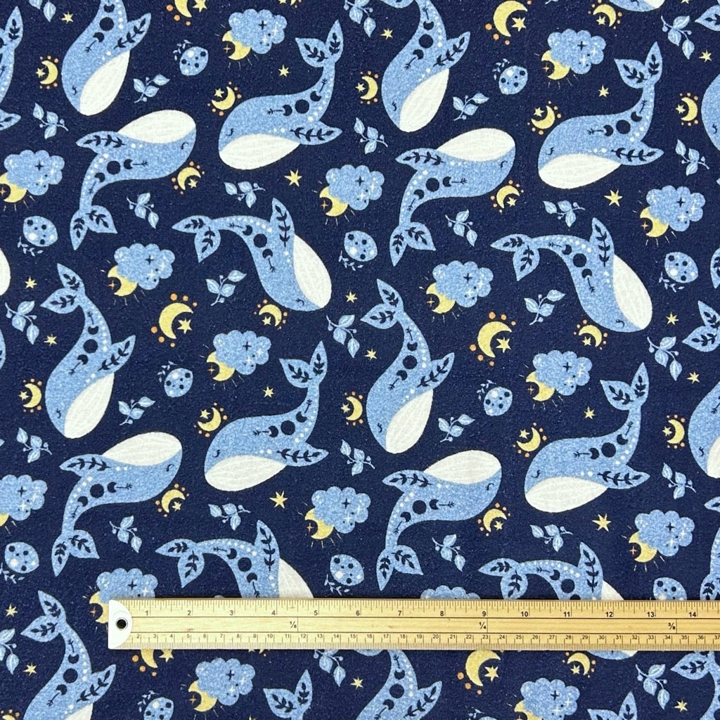 Whales and Cosmic Skies Brushed Cotton Fabric - Pound Fabrics