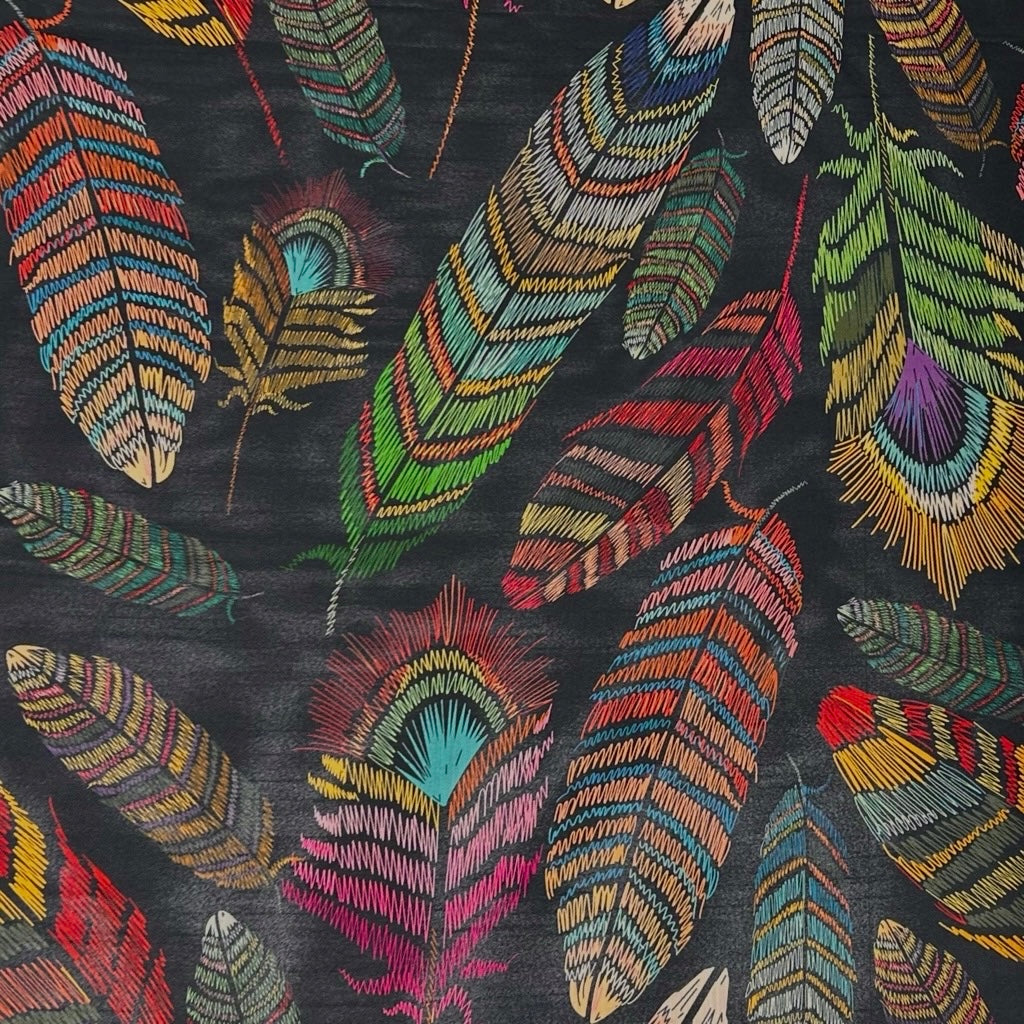 Rainbow Feathers Faux Silk Fabric