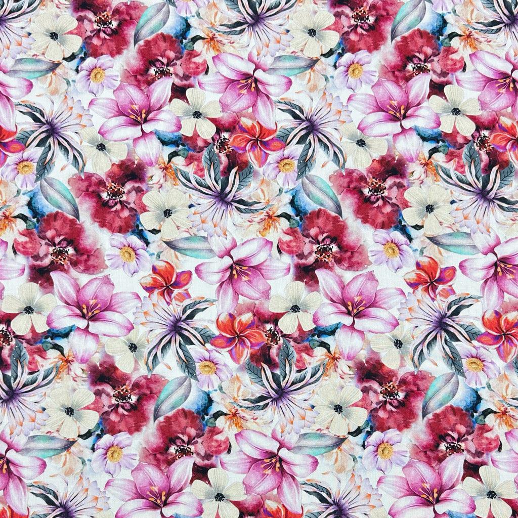 Pink Flower Haven Viscose Challis Fabric - Pound Fabrics