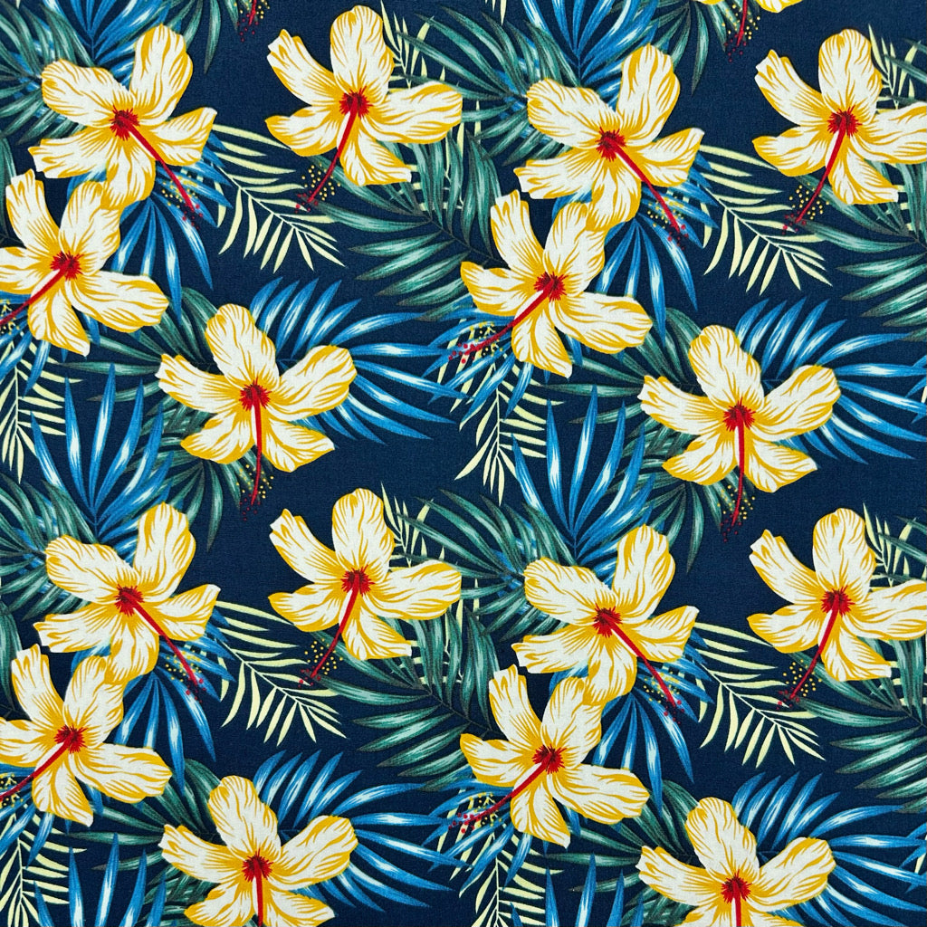 Hibiscus Palms Rose & Hubble Cotton Poplin Fabric