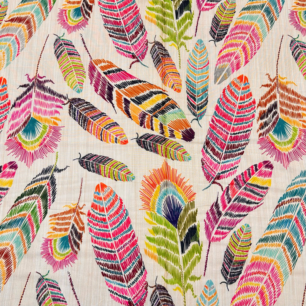 Rainbow Feathers Faux Silk Fabric - Pound Fabrics