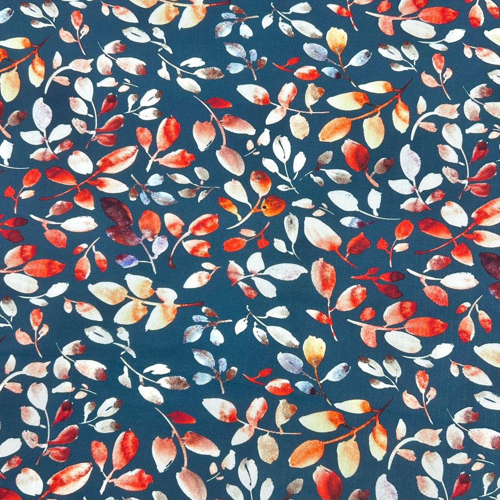 Multicoloured Leaves Viscose Challis Fabric - Pound Fabrics