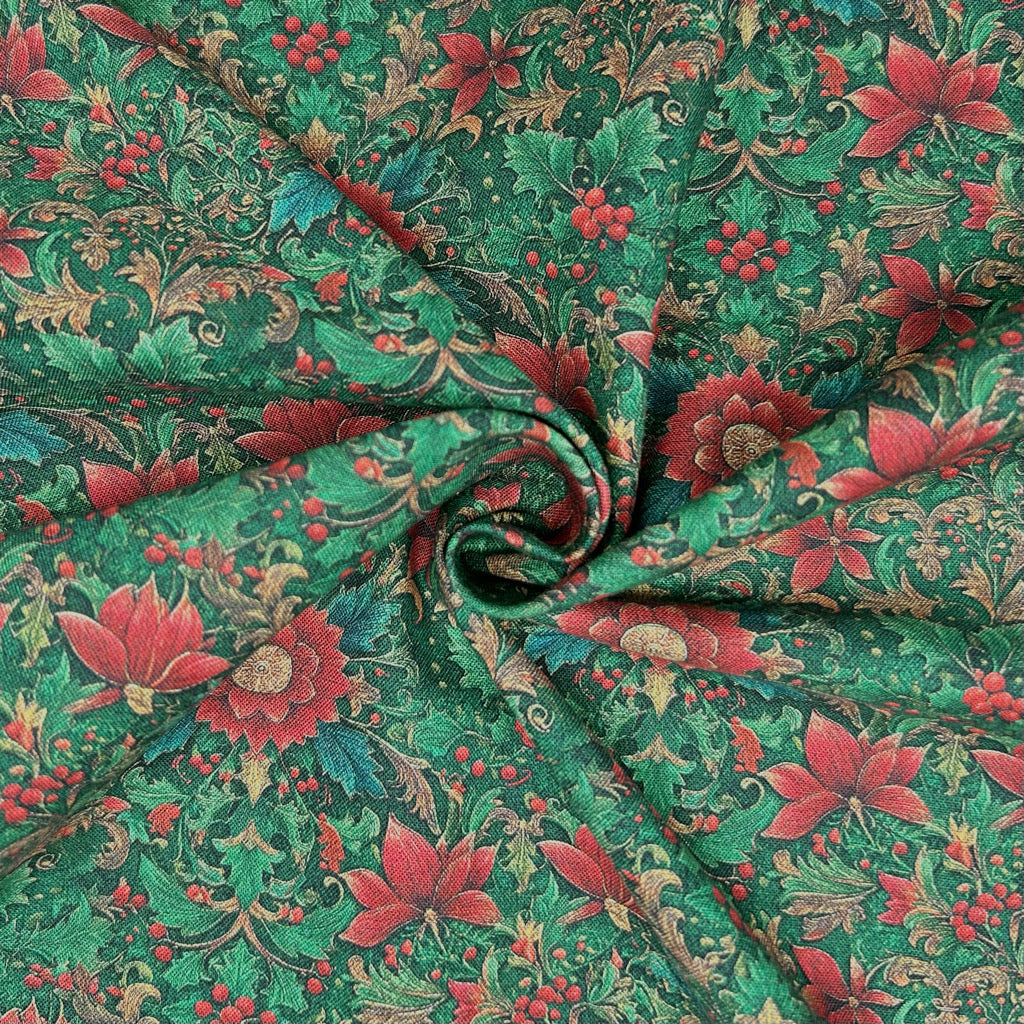 Poinsettia Garden Christmas Cotton Fabric