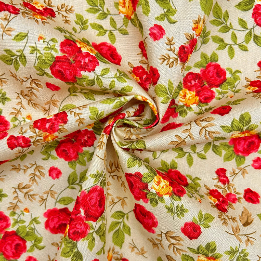 Garden Roses Rose & Hubble Cotton Poplin Fabric