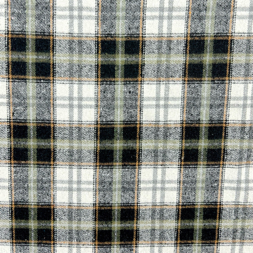 Forest Grey Checkered Brushed Cotton Blend Fabric
