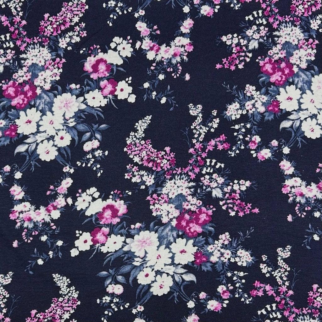Purple Floral on Midnight Knit Fabric - Pound Fabrics
