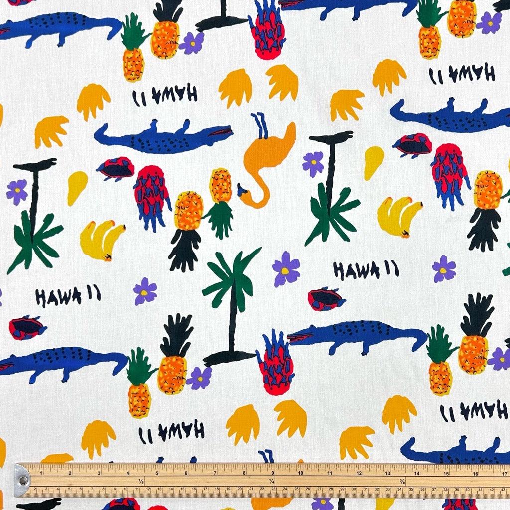 Drawn Tropical Scenery Cotton Poplin Fabric - Pound Fabrics