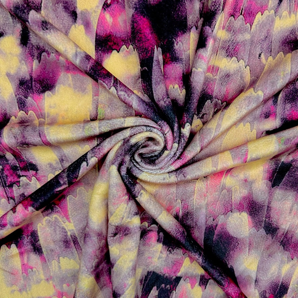 Watercolour Feathers Stretch Velvet Fabric