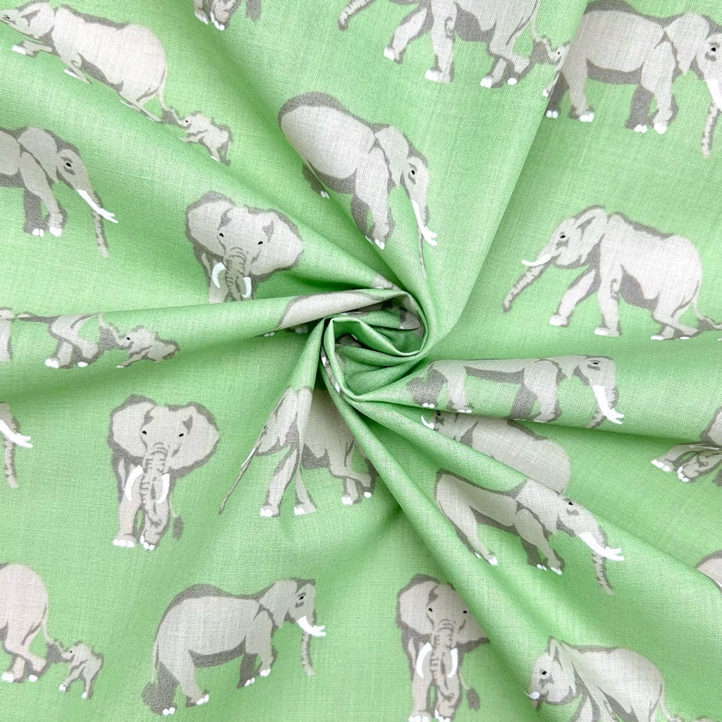 Elephant Family Polycotton Fabric