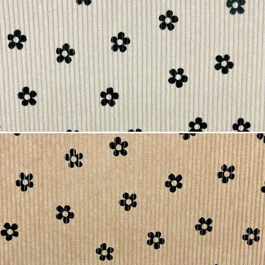 Dark Floral Stretch Corduroy Fabric