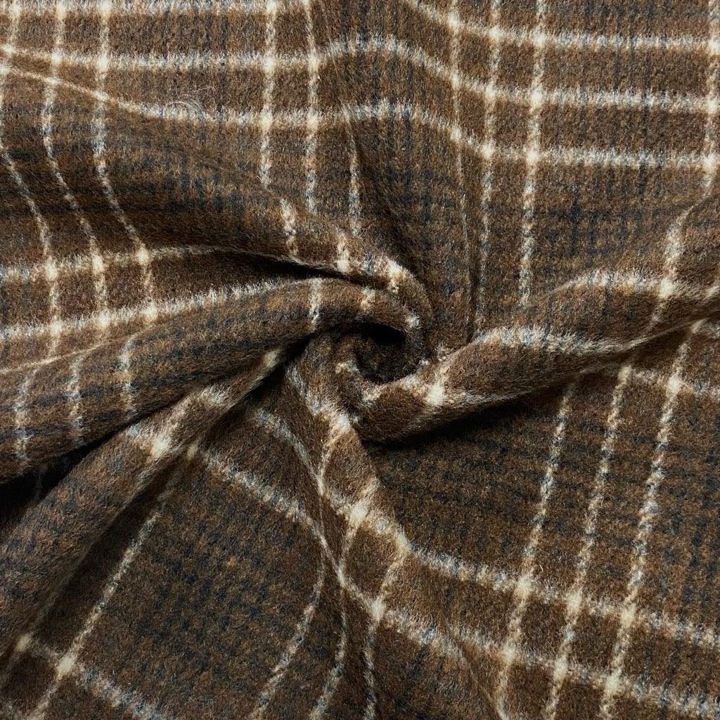 Brown Checkered Wool Blend Fabric - 2 metres for £9.95 #12 - Pound Fabrics
