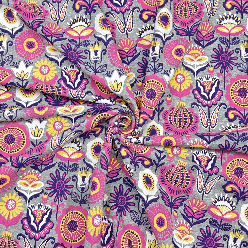 Retro Floral Melange French Terry Fabric - Pound Fabrics