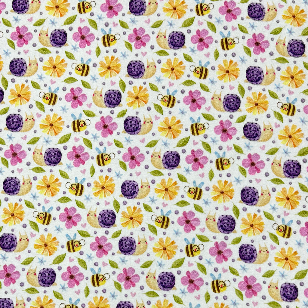 Bee and Snail Garden Brushed Cotton Fabric - Pound Fabrics