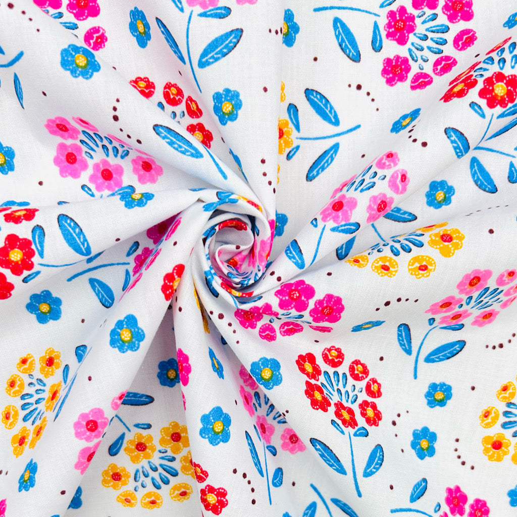 Retro Flowers Polycotton Fabric