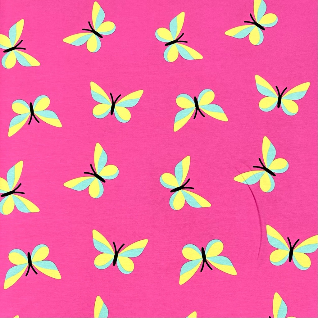 Cheerful Butterflies French Terry Fabric