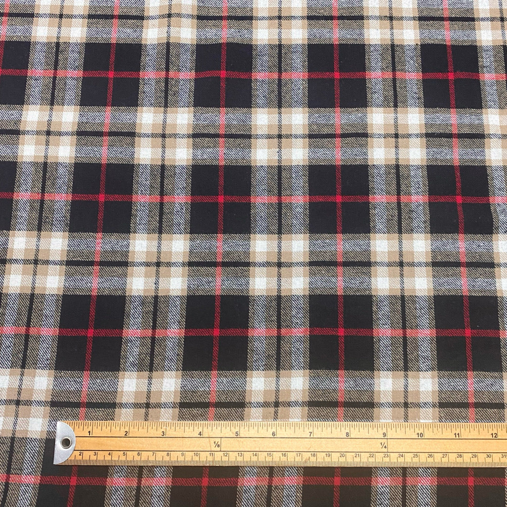Black/Beige Checkered Brushed Cotton Fabric
