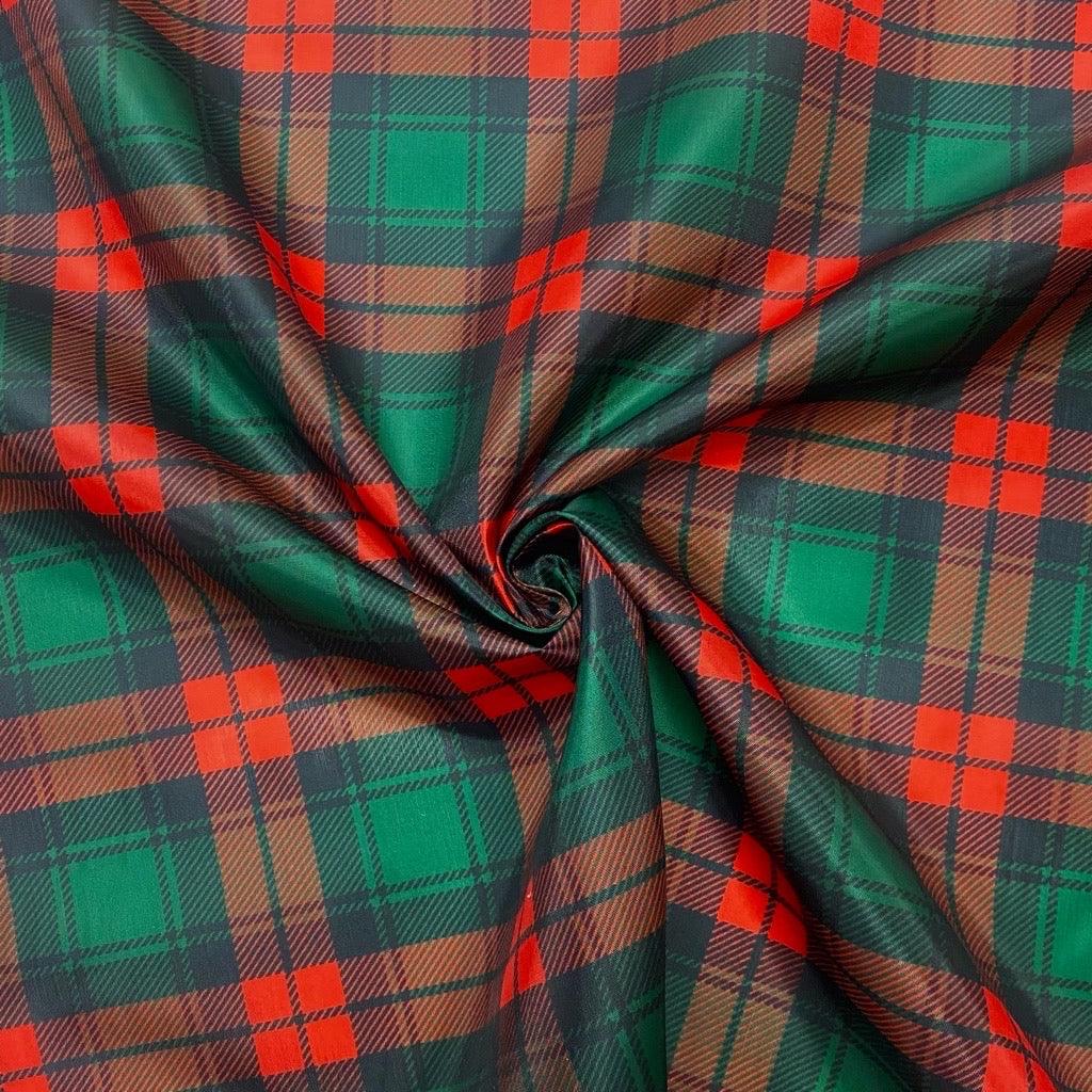 Red and Green Tartan Polyester Lining Fabric - Pound Fabrics