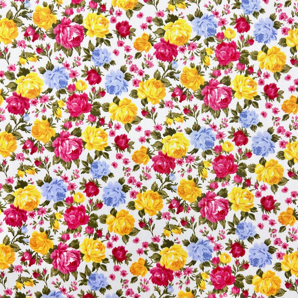 Colourful Roses Rose & Hubble Cotton Poplin Fabric