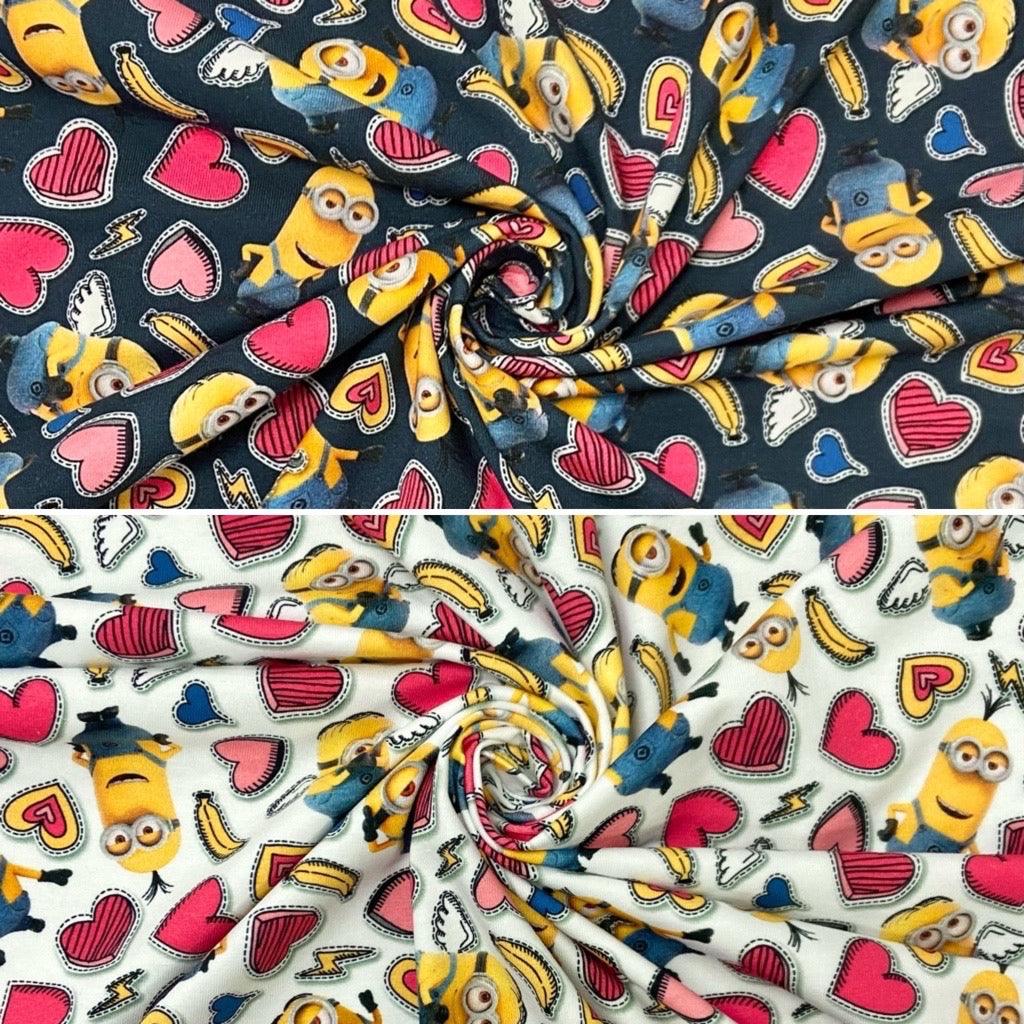 Minions and Hearts Cotton Jersey Fabric - Pound Fabrics