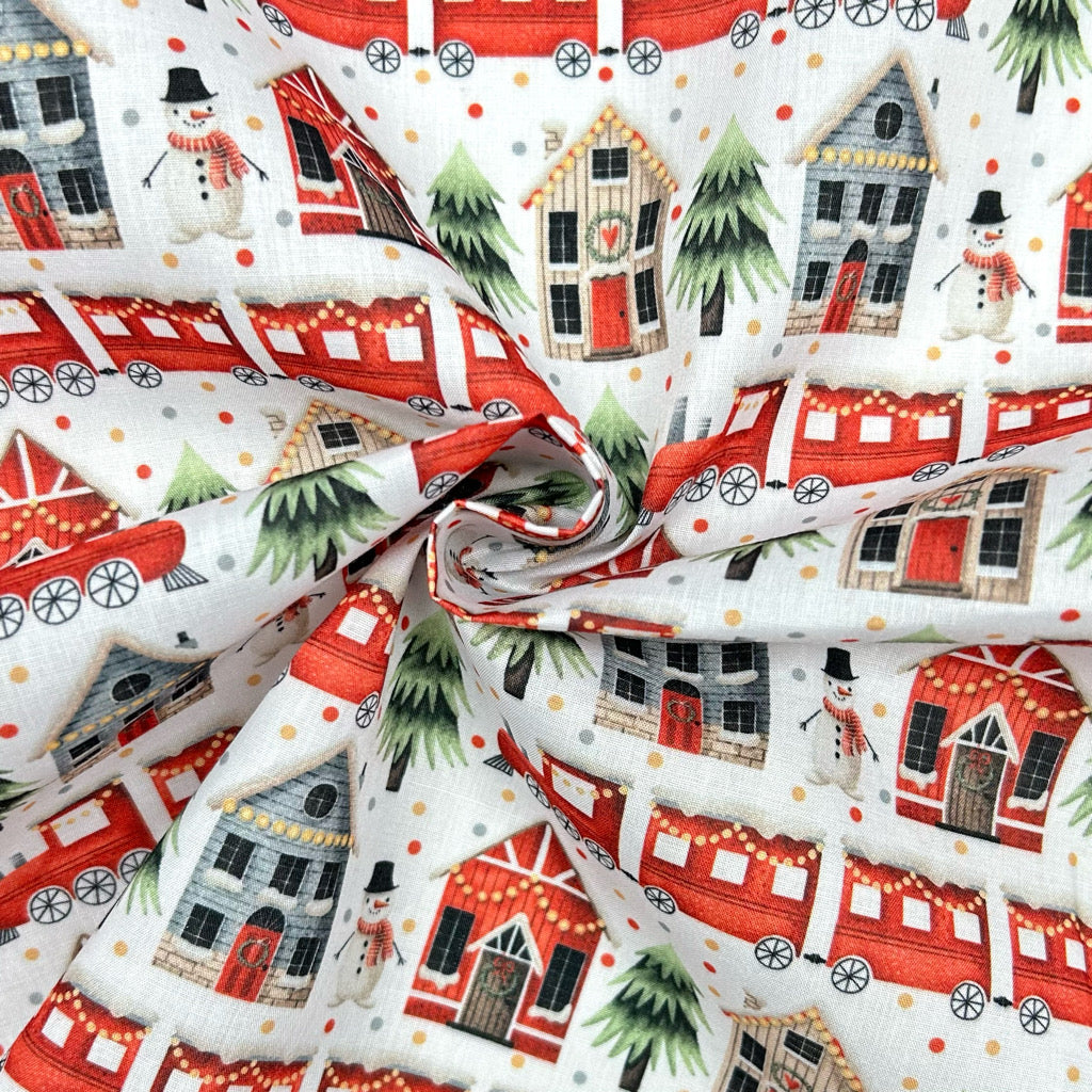 Christmas Village Polycotton Fabric