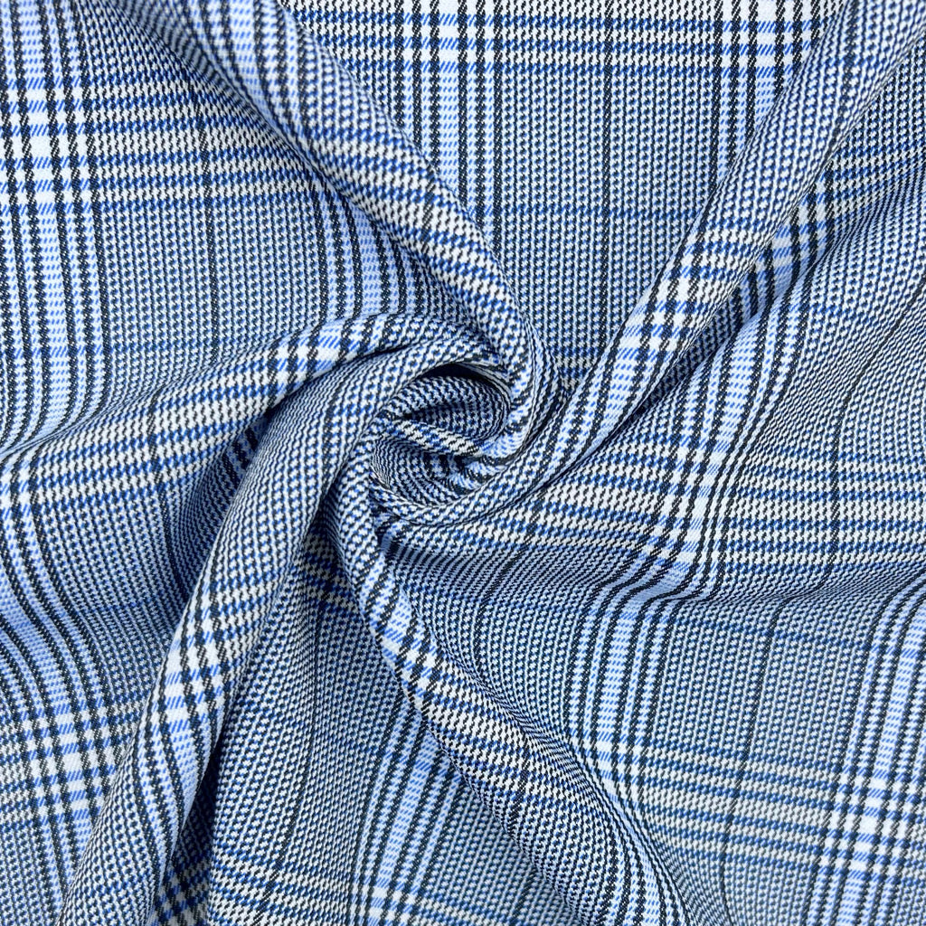 Blue Checkered Stretch Suiting Fabric