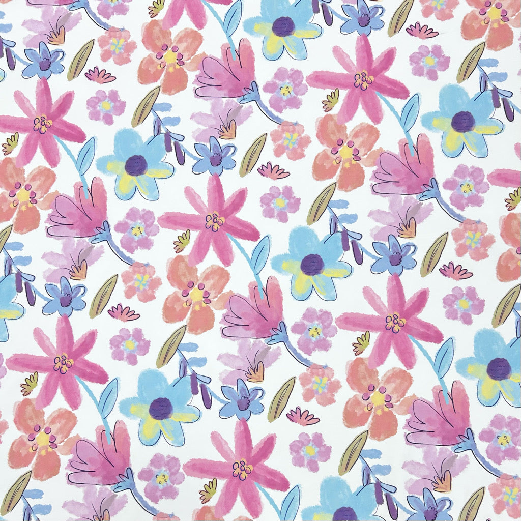 Artistic Flower on White Raincoat Fabric