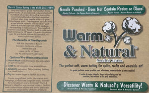 Batting Warm & Natural Cotton 72in x 90in Twin SizeBagged - .de