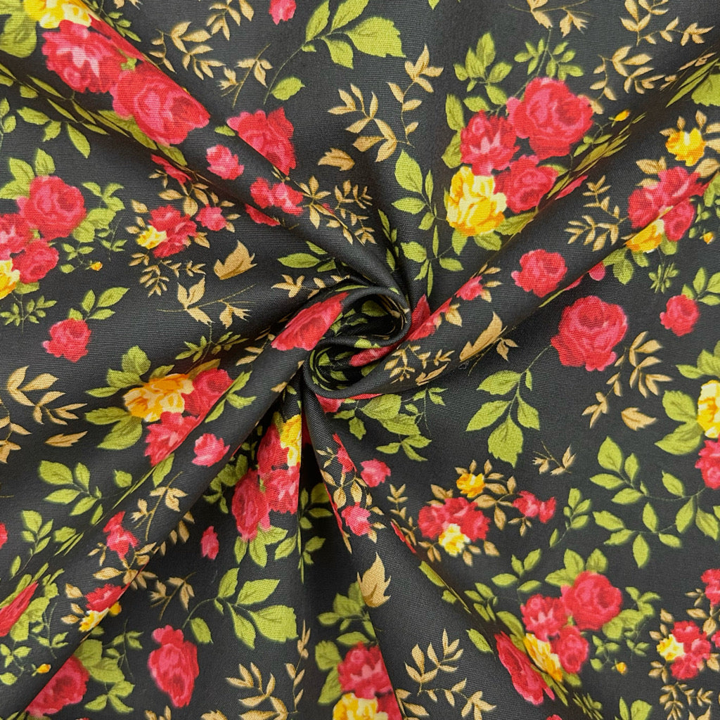 Garden Roses Rose & Hubble Cotton Poplin Fabric