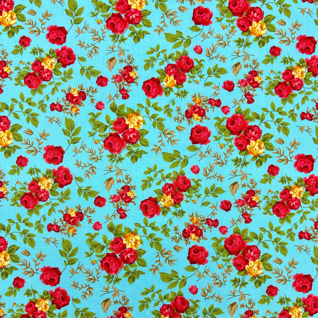 Garden Roses Rose & Hubble Cotton Poplin Fabric