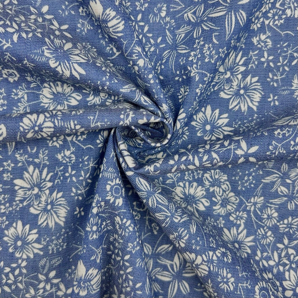 Garden Sketch Chambray Denim Fabric