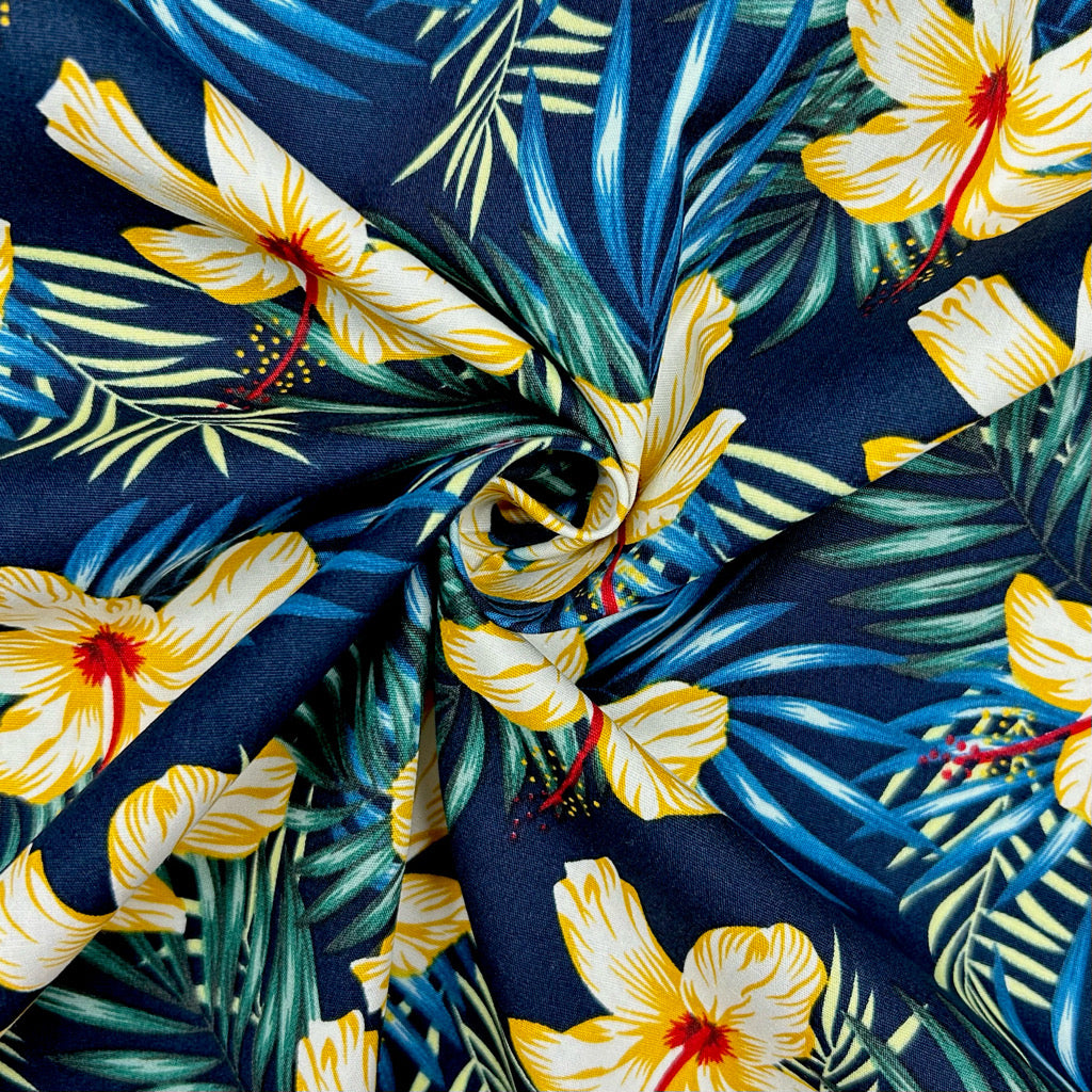 Hibiscus Palms Rose & Hubble Cotton Poplin Fabric