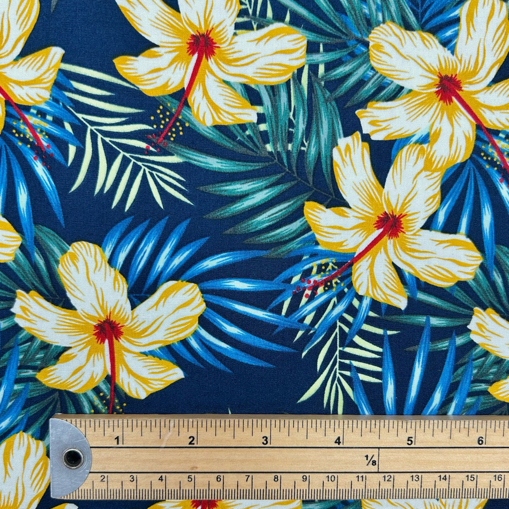 Hibiscus Palms Rose & Hubble Cotton Poplin Fabric