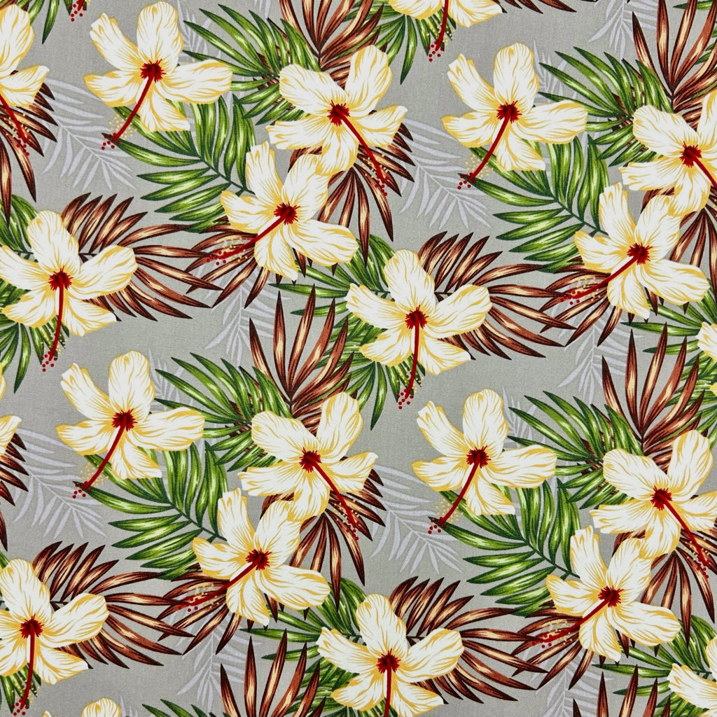 Hibiscus Palms Rose & Hubble Cotton Poplin Fabric